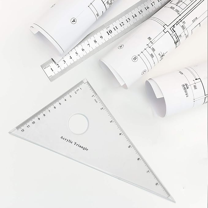 Coopay Large Triangle Ruler Set Square, 30/60 and 45/90 Degrees, Circular Hollow