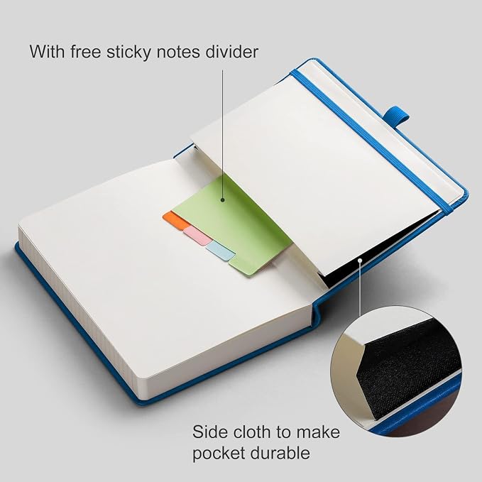 AHGXG Lined Journal Notebook, 320 Numbered Pages, A5 (5.75'' X 8.38'') | Thick Lined Notebook for Note Taking, 100GSM Paper, Leather Hardcover, for Women Men (Blue)