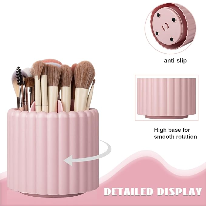 Anyoifax 360 Rotating Makeup Brush Holder 7 Slots Make Up Brush Organizer Removable Spinning Cosmetic Brushes Storage Pen Holder for Vanity, Dresser, Desk, Pink | 7 Slots Make Up Brush Organizer 360 Spinning Cosmetic Storage Pen Holder for Desk, Vanity...
