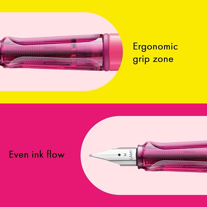 LAMY safari neonpink - Fountain Pen with ergonomic grip & polished steel nib in size M - ideal for any Writing & Calligraphy - including LAMY T 10 blue cartridge - Right-Handed
