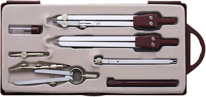 NEWSOURCE Metal Geometry Drawing Compass Drafting Kit, Engineering & Architecture School Tool Set with Set Square, Protractor, Erasing Shield and More, Net Weight 8.5Oz