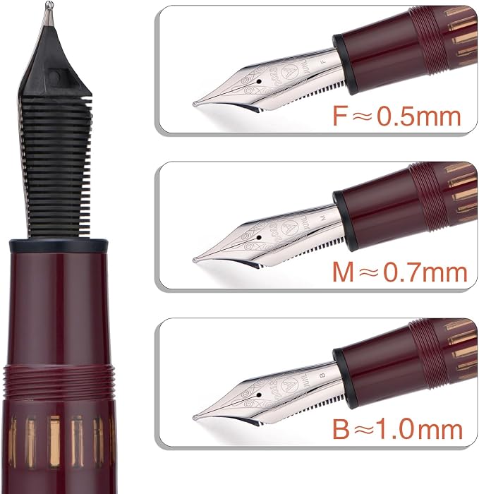 Yongsheng Junlai 930 Acrylic Fountain Pen, Size 9 Broad Nib with Piston Filling System, Wine Red Fence Ink Tank with Torpedo Shape Design Large Hand Pen (Silver Trim)