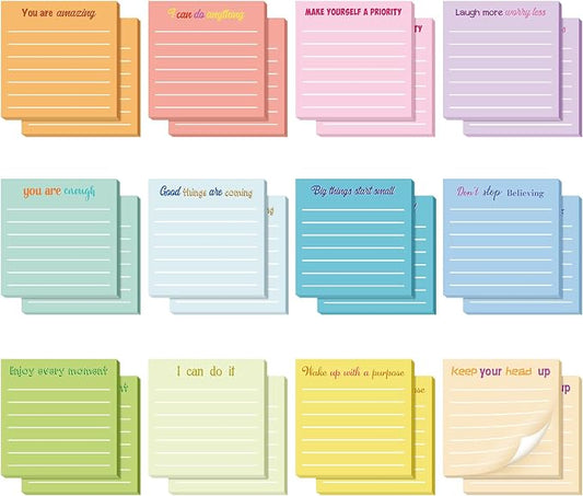 Yinder 24 Pcs Sticky Notes Gifts Bulk,Inspirational,Light Color