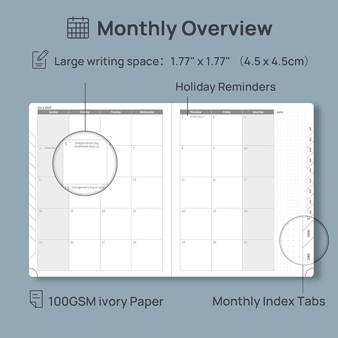 POPRUN 2027 Planner Weekly and Monthly, Large 8.5" x 10.5" Calendar, Jan 2027- Dec 2027 Agenda, Daily Appointment Book with Hourly Time Slots, Monthly Tabs, Hardcover, 100 GSM - Midnight Green