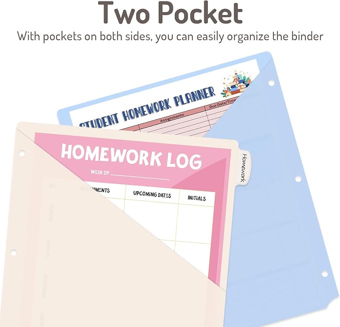Forvencer 48 Count Dividers with 2 Pockets, 8 Tabs Binder Dividers for 3 Ring Binder, Binder Dividers with Tabs for School Office Organization, Multicolor, Letter Size, 6 Sets