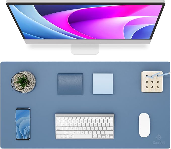 K KNODEL Large Desk Protector Mat, Leather Desk Pad (31.5"x15.7", Blue) | Non-Slip Desk Mat, Desk Pads and Blotters, Desktop Mat, Desk Protector and Cover, Office Computer, Laptop and Keyboard Mat