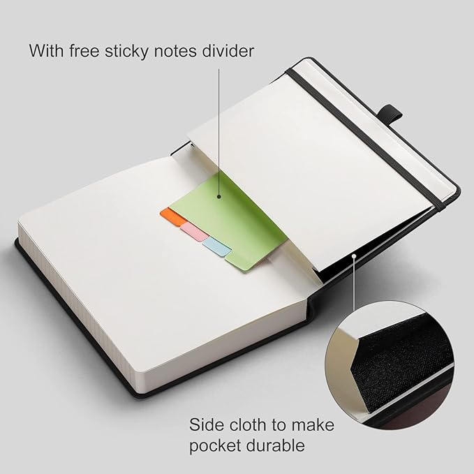 AHGXG Lined Journal Notebook, 320 Numbered Pages, A5 (5.75'' X 8.38'') | Thick Lined Notebook for Note Taking, 100GSM Paper, Leather Hardcover, for Women Men (Black)