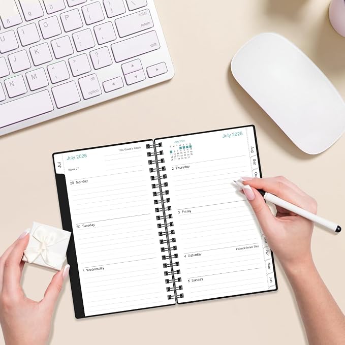2026-2027 Pocket Planner/Calendar - 2026-2027 Planner from July 2026 - June 2027, Planner 26-27 with 12 Tabs, Twin-Wire Binding, Inner Pocket, 3.75" x 6.75, Black