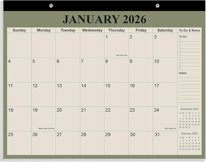 Desk Calendar 2026-2027 - Calendar 2026-2027 from July 2026 to June 2027, 18 Months Calendar with Thick Paper for Office, Home, School Organizing, 14" X 11", Cyan