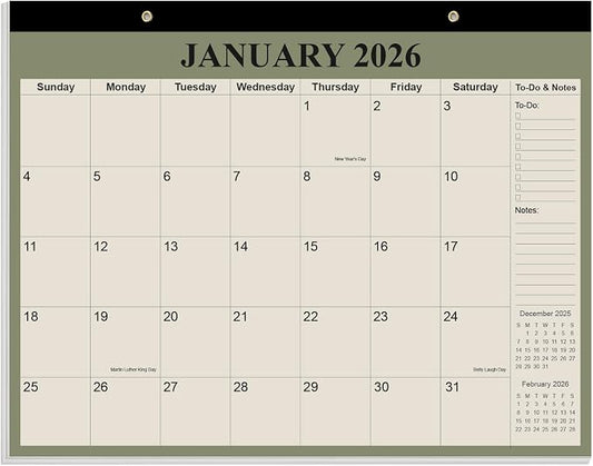 Desk Calendar 2026-2027 - Calendar 2026-2027 from July 2026 to June 2027, 18 Months Calendar with Thick Paper for Office, Home, School Organizing, 14" X 11", Cyan