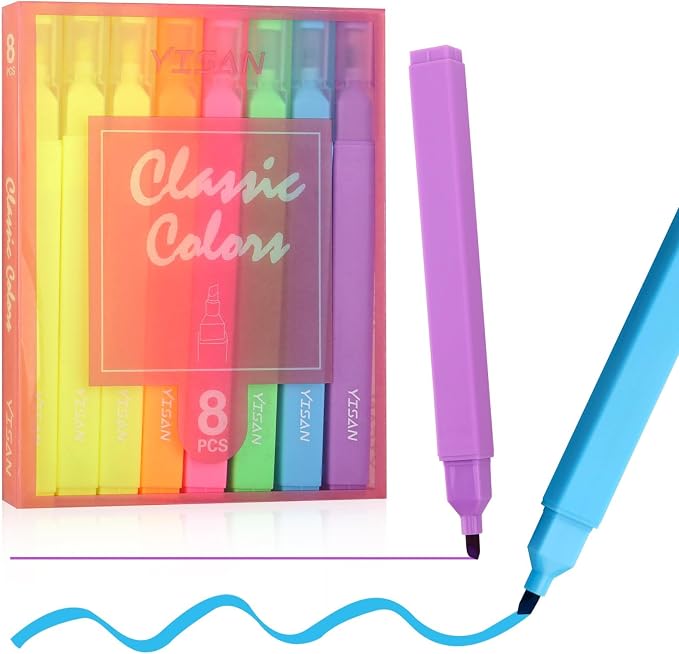 YISAN Highlighters Assorted Colors | Soft Tip, No Bleed, Journal Pens, 70955