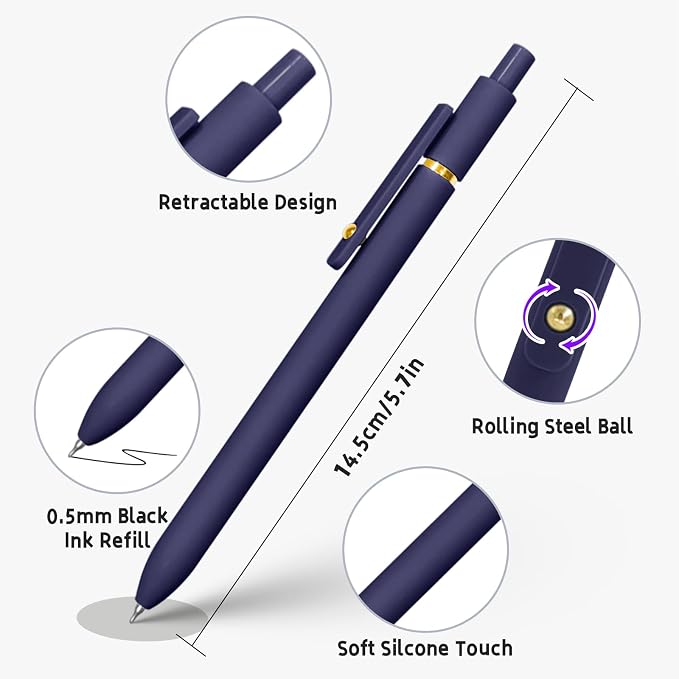 UIXJODO 6 Pcs Gel Pens 0.5mm Quick Dry Black Ink Pens Fine Point Smooth Writing Pens, Cute Office and School Supplies Gifts for Women Teacher Students (6 Pcs Vintage Gold)