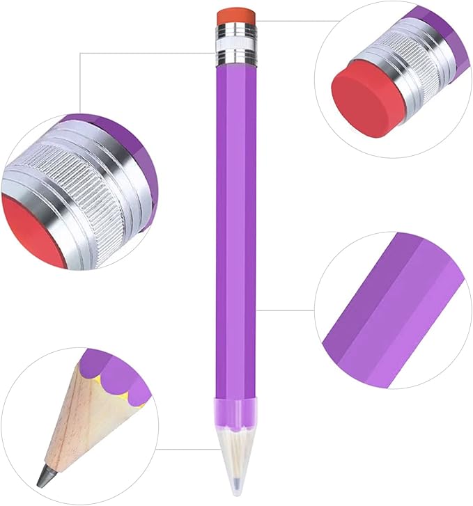 Giant Pencil, 14 Inch Big Jumbo Pencils, Funny Oversized Huge Comically Large Pencil with Cap for Prop/Gifts/Decor(Green/Purple)