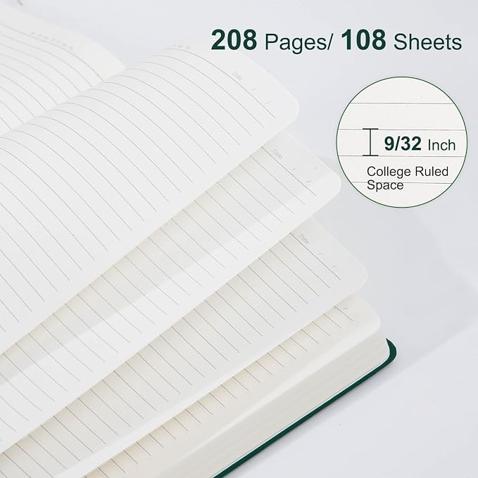 Comix B5 Lined Journal Notebooks, 208 Pages, 6.9 x 9.8 Inches, Dark Green, Hardcover Journaling Notebooks for Men & Women- Fits for Office, Business, School, Notes Taking & Writing