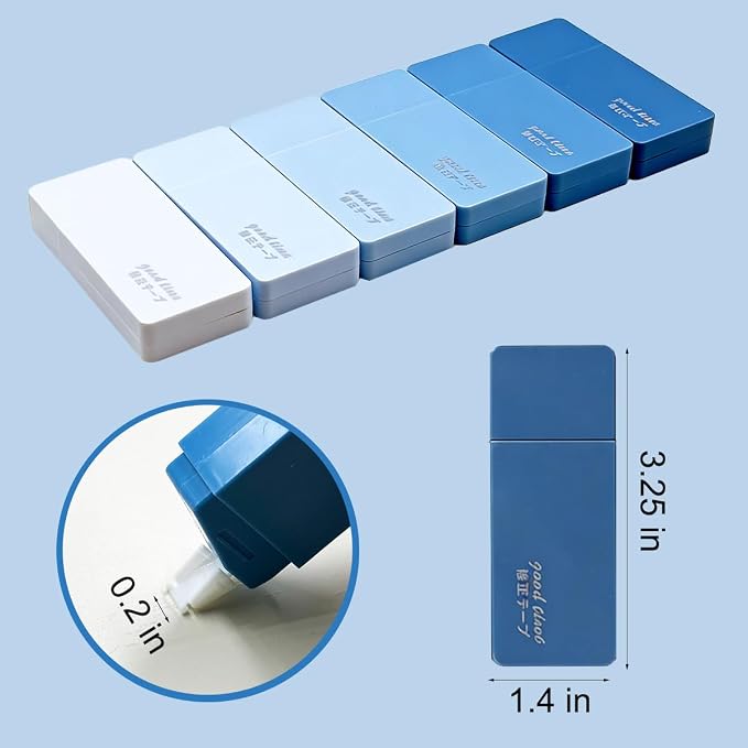 LOPURO White Correction Tape, 6Pcs Cute White Out Correction Tape,Pastel Color Correction Tapes Eraser Easy to Use Instant Applicator for School Office Home Aesthetic Supplies (Blue)