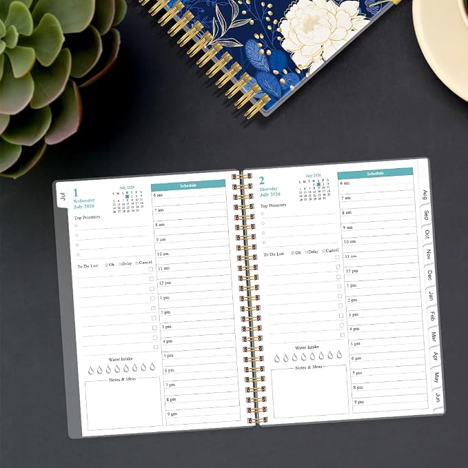 2026-2027 Daily & Monthly Planner - One Page Per Day, Daily Planner 26-27 from July 2026 to June 2027, Planner 2026-2027 with 12 Monthly Tabs, 6.4" x 8.5", Blue Leaf
