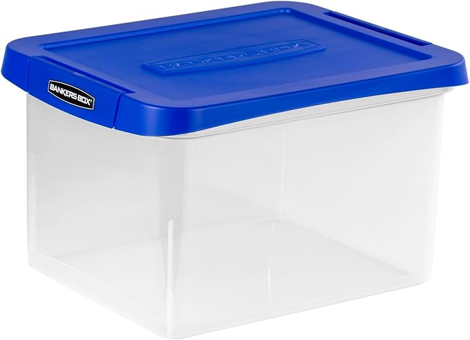 Bankers Box Heavy-Duty Plastic File Box, Letter/Legal | Protect letter/legal files in a heavy-duty plastic box with hanging rails built for durable, grab-and-go storage.