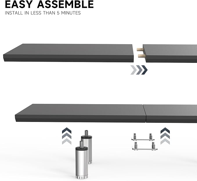 Fenge 39.4” Dual Monitor Stand with Height Adjustable Legs, Black | Wooden & Steel, Ergonomic Height 3.6" to 4.4", Underneath Storage, Holds up to 99lbs, Laptop Monitor Stand for Home Office