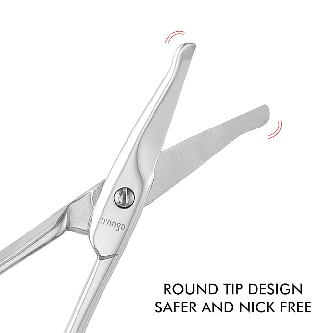 LIVINGO 3.75" Rounded Tip Nose Scissors Stainless Steel Safety Blade | Curved Small Blade, Precision Grooming Tool, Nose Hair Facial Hair Eyebrow Cuticle Care