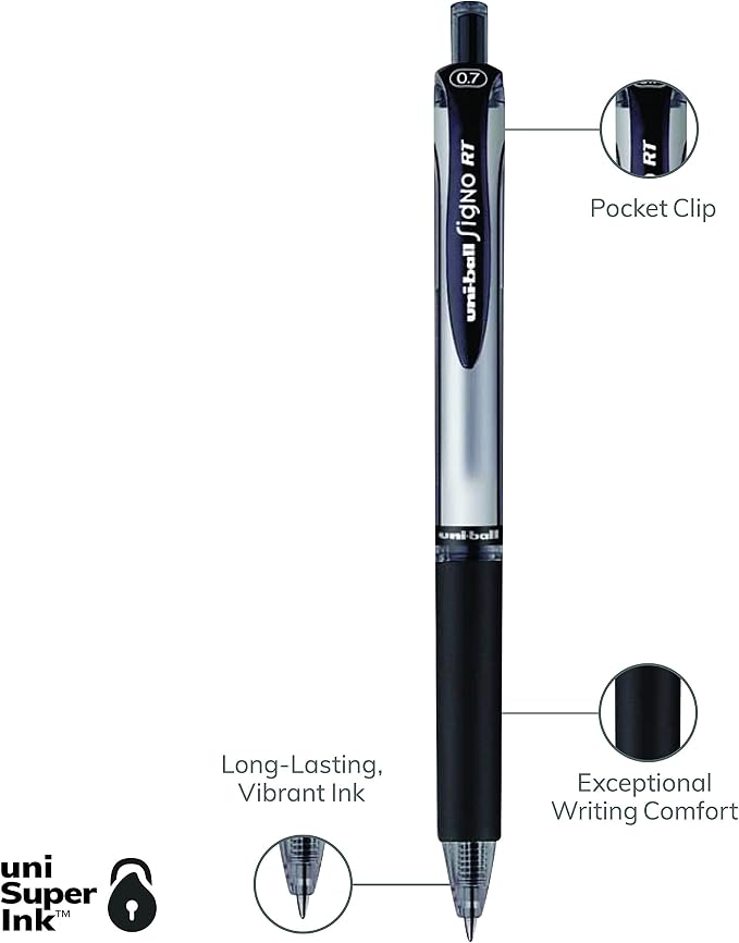 uniball Signo RT Gel Pens, Medium Point (0.7mm), Black, 12 Pack