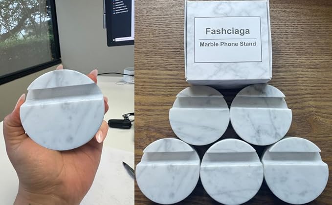 fashciaga Luxurious Marble Cell Phone Stand Holder for Cellphone Tablet On Desk, Countertop, Table, Nightstand. Heavy Real Stone Mobile Phone Stands (Solid)