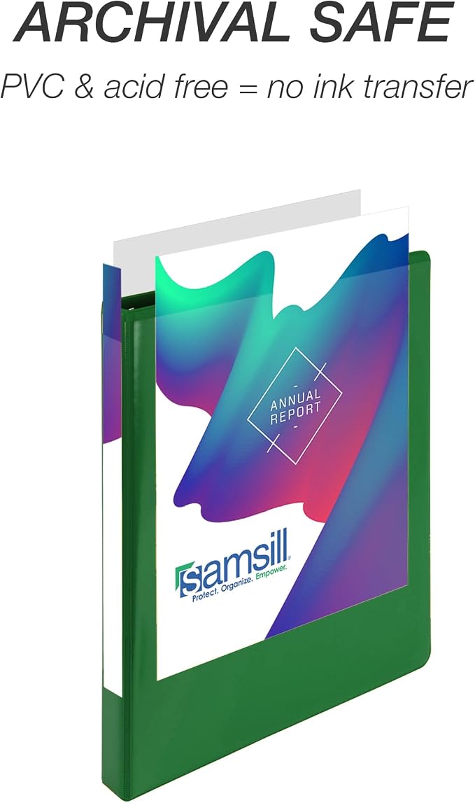 Samsill 0.5 Inch 3 Ring Binder, Economy Round Ring, Clear View Cover, 100 Sheet Capacity - for School, Home, Office - Forest Green