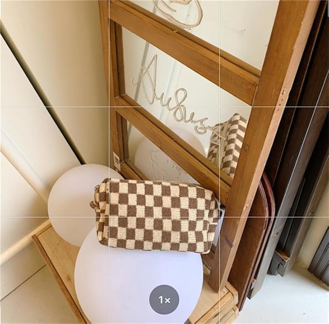 Checkered Makeup Bag for Purse, Small Travel Cosmetic Pouch,Coffee,6 Pack | Cute Zipper Makeup Organizer for Women, Travel Essentials, Toiletries, Makeup Brushes, Beauty Accessories&Bridesmaid Gifts