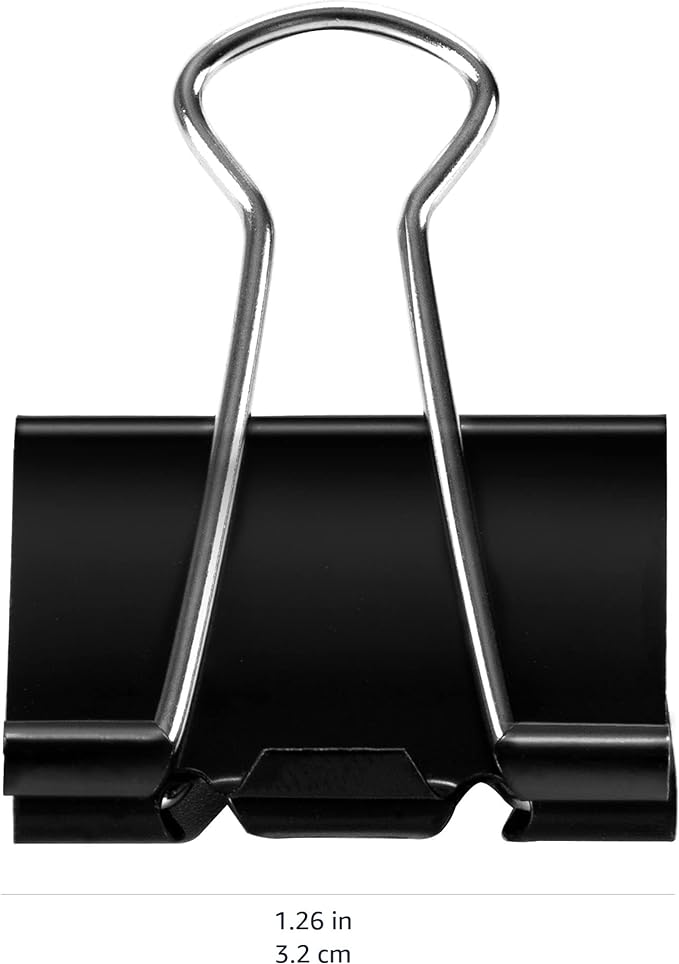 Amazon Basics Sturdy Binder Clips, Office Supplies, Medium 1.25 inches, Document Organizing, Sturdy Steel, Black, 24 Count (2 Pack of 12)