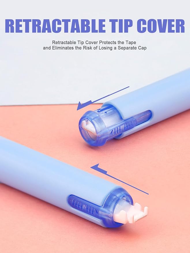 5-Pack White Correction Tape Pens, 1/5" x 236", Push-Pull Protective Cover | Comfortable Pen-Style Grip, Smooth Coverage, Instant Corrections, Easy Tape Adjustment