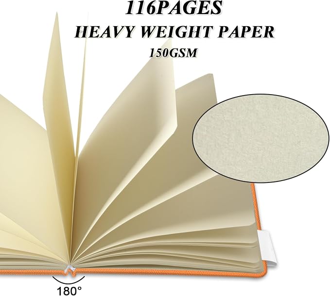 5" x 5" Hardcover Sketch Book,Small Mixed Media Sketch Pad,58 Sheets 150GSM Acid-Free Artist Drawing Paper,Travel Journal Blank Notebook for Adults Painting,Illustration,Art Supplies.Burnt Orange