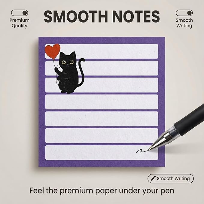 Cute Sticky Notes 9 Pack, 3x3 Inch Adhesive Memo Pads 450 Sheets, Lined and Blank, Kawaii Kitten Stationery, Funny Cat Lover Gifts for Women, Office Desk School Supplies