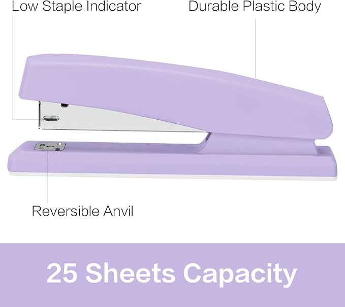 Deli Stapler, Desktop Stapler, 2 Pack, Office Staplers, 25 Sheet Capacity, Includes 2000 Staples and 2 Staple Removers, 2 Pack,Purple
