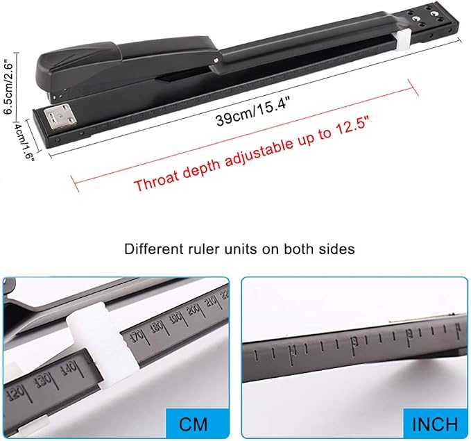 Long Reach Stapler Office Staplers Desktop Stapler, 50 Sheets Capacity Long Arm Staplers with 1600pcs 23/8 Staples (Black, 50 Sheets Capacity)
