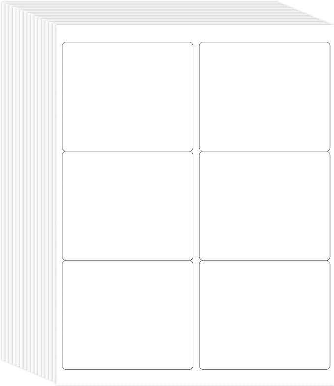 L LIKED 3-1/3" x 4" 600 Labels, Printable White Sticker Labels, Laser/Inkjet Printing - Matte, 100 Sheets