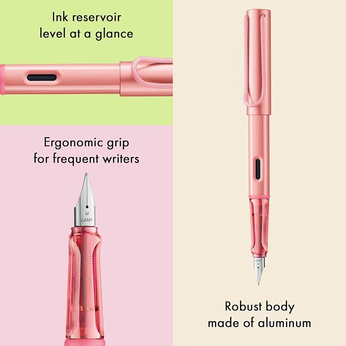 LAMY AL-star flamingo - Fountain Pen with ergonomic grip & polished steel nib in size F - lightweight aluminum body - including LAMY T 10 blue cartridge - Right-Handed