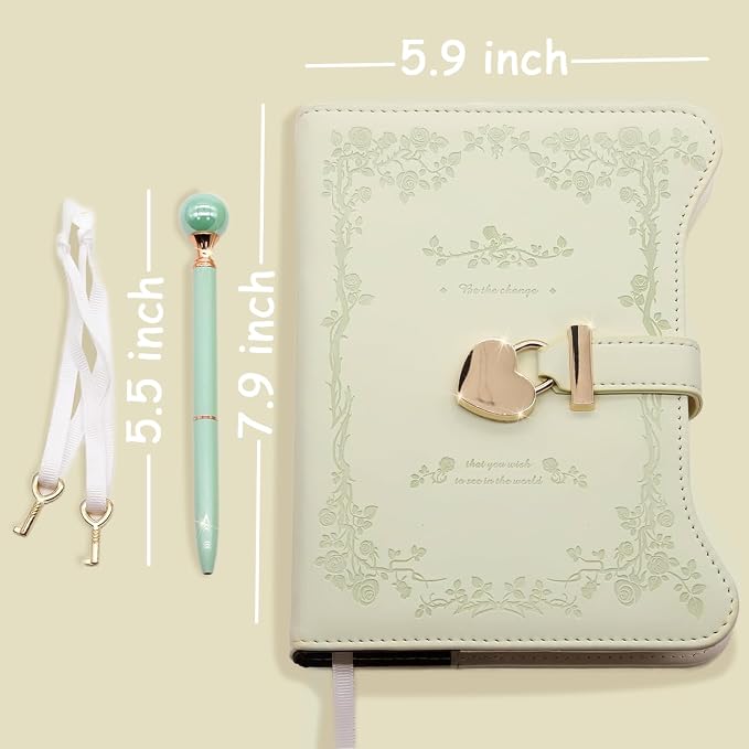 Hoci Poci Diary with Lock and Keys for Girls Gift Ideas, 360 Pages Journal | Elegant Gift Box for Teen Girls, B6 Gold Edged Pages Refillable Notebook with Pen and Bookmark for Writing, Garden Matcha