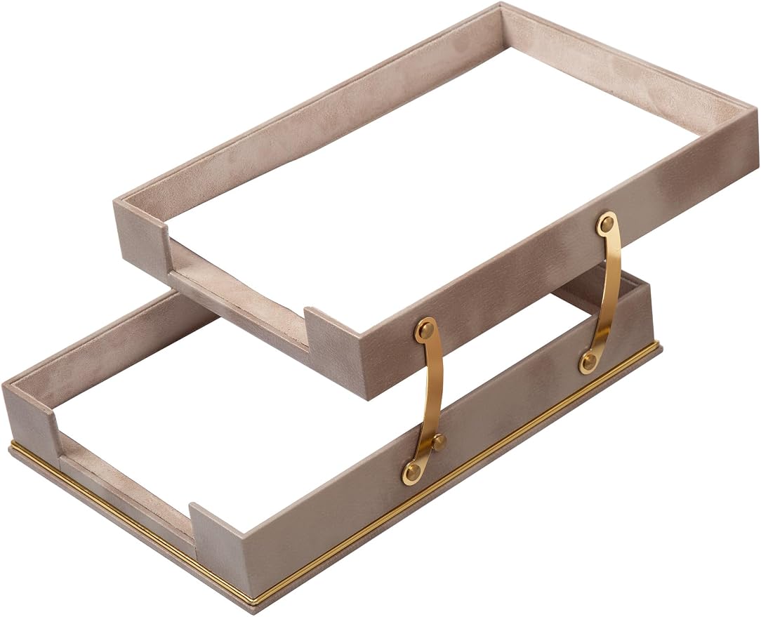 Cloud Luxury Leather Desk Set – 10 Piece Executive Desk Organizer with Desk Pad, Double Document Tray, Pen Holder, Memo Holder, Business Card Holder & Phone Stand – Gold Office Accessories (Beige)