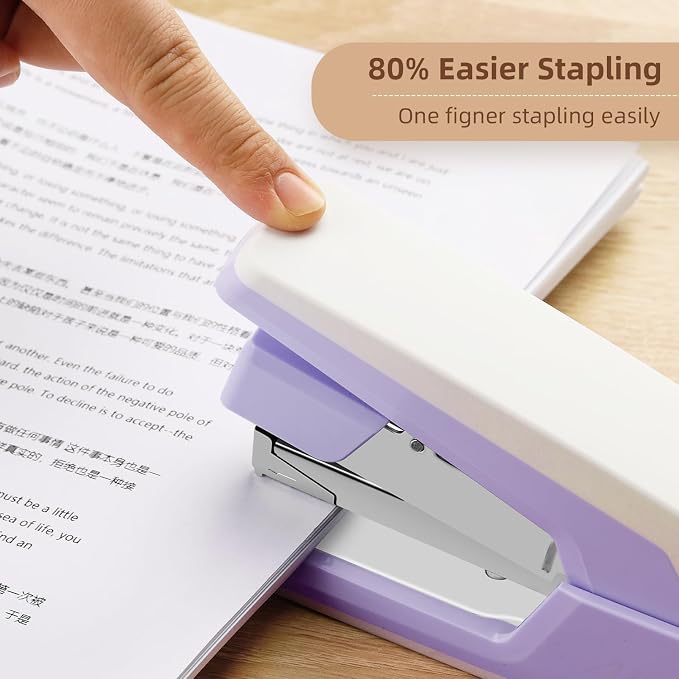 Deli Stapler, Effortless Staplers for Desk, 6 Pack, 3 Colors | 40-50 Sheet Capacity Heavy Duty, One Touch, No Effort, Easy to Load, With 9000 Staples & Staple Removers