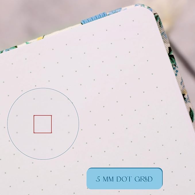 TIEFOSSI Dotted Journal Notebook, Dot Grid Notebook for Women Men, Fabric Flower Journal, 160 GSM Thick Paper, 160 Numbered Pages, 8 x 8 Square Diary