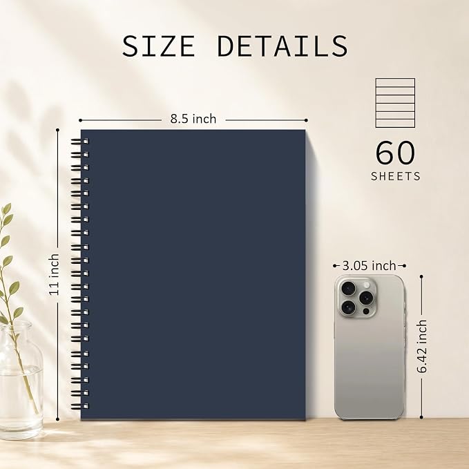 Lined Spiral Notebook 8.5"x11" 4 Pack Hardcover Journal 100GSM | No ink bleed,college ruled 120 pages,thick paper,classic dark colors,for school office travel and note taking,for women men