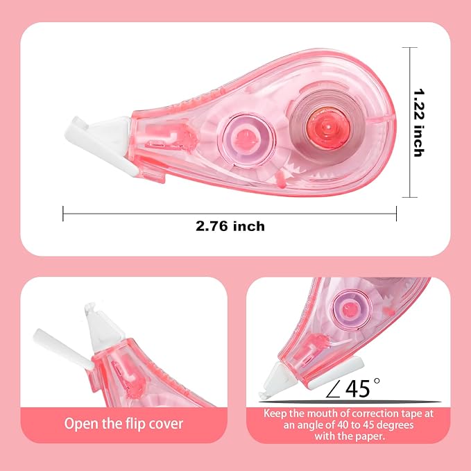 White Correction Tape, 6 Pack, 13.13 ft Flip-Top Design | Tear-Resistant Tape, Portable Correction Tape, For School Office Home, Instant Corrections