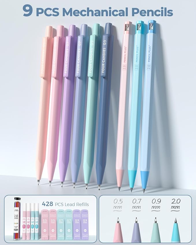 Four Candies 56 PCS School Supplies with Pencil Case, 6 Multicolor Pens, 12 Pastel Highlighters, 5 Gel Pens, 9 Mechanical Pencils for Student Back to School Stationery Set College Essentials (Blue)