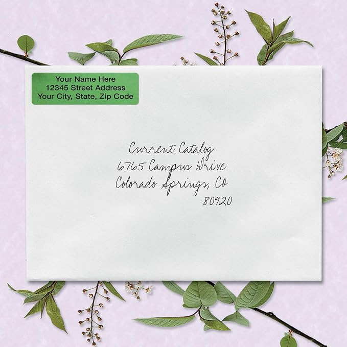 Colorful Images Green Metallic Foil Rolled Return Address Mailing Labels with Dispenser, Customize with Name & Shipping Address, 250 Self Adhesive, Easy Peel Sticker Label Roll, 3/4" x 2 1/2"