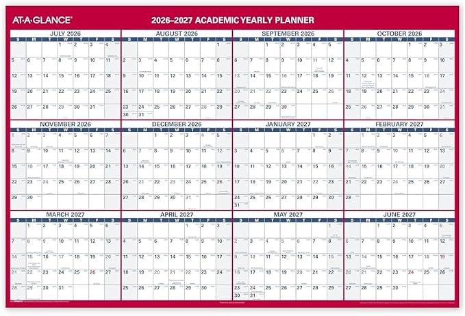 2026-2027 AT-A-GLANCE 48" x 32" Academic Yearly Wet-Erase Wall Calendar, Reversible, White/Red (PM36AP-28-27)