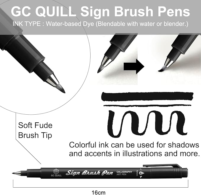 Fudenosuke Brush Pen - 16 Colors Calligraphy Brush Pens for Hand Lettering, Calligraphy, Drawing, Writing, Journaling GC-SB16