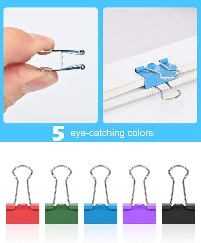 Binder Clips, 50 Pack, 0.75 in Small Paper Clips for Office, (Mixed Color)