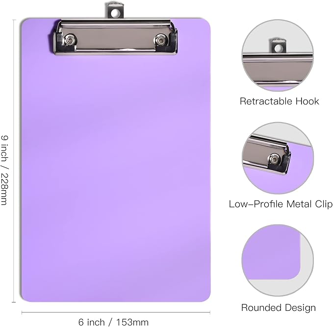 Hongri Plastic Small Clipboard, Purple A5 Memo Size Clip Board | Mini Size 6 x 9 in for Students, Teacher, Women, Office & School Supplies