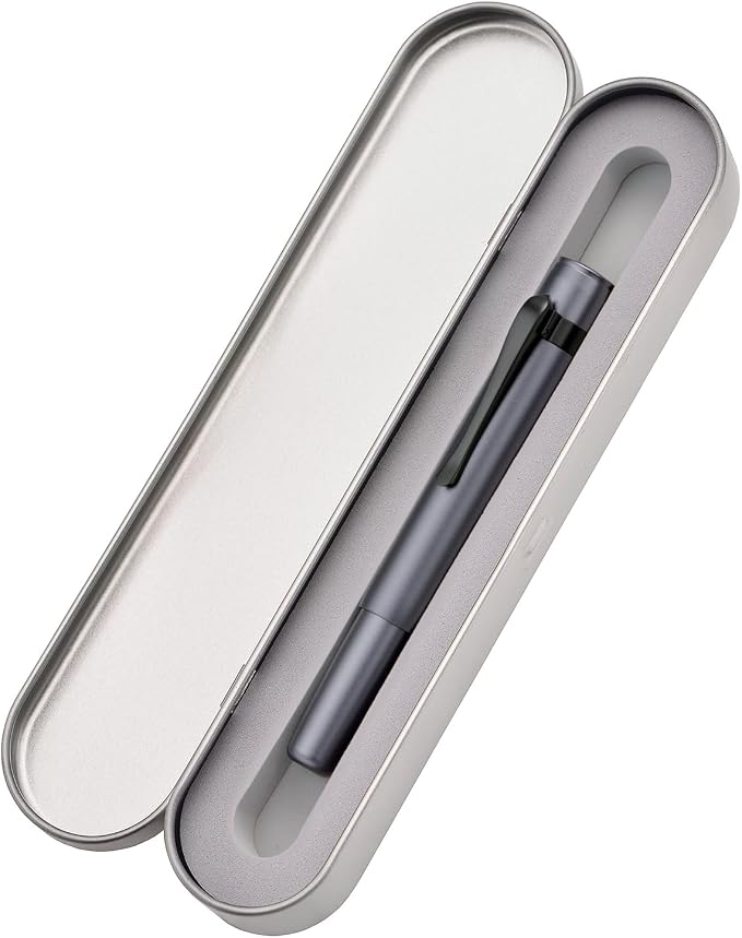 HONG DIAN M2 Black Forest Mini Fountain Pen, Fine Soft Nib & Sleek Shape Aluminium Short Pocket Travel Pen (Space Gray)
