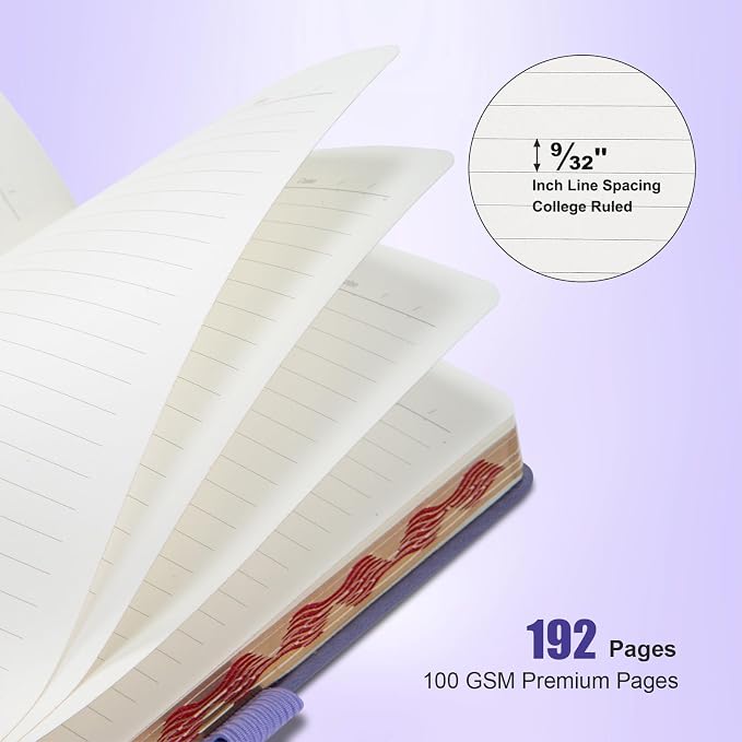 Comix Aesthetic Lined Journal for Women, 192 Pages, 100GSM Paper, Pretty Leather Journal Notebook for Writing, Cute A5 Hardcover Notebook for Work Home School, 5.5" x 8.3", Lavender, Leaf Motif