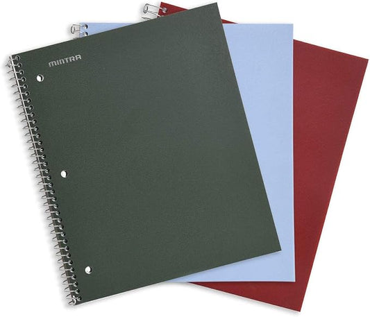 Mintra Office Durable Spiral Notebook - 2 Subject (College Ruled 3pk, Green Olive, Arctic Ice, Chili Oil)